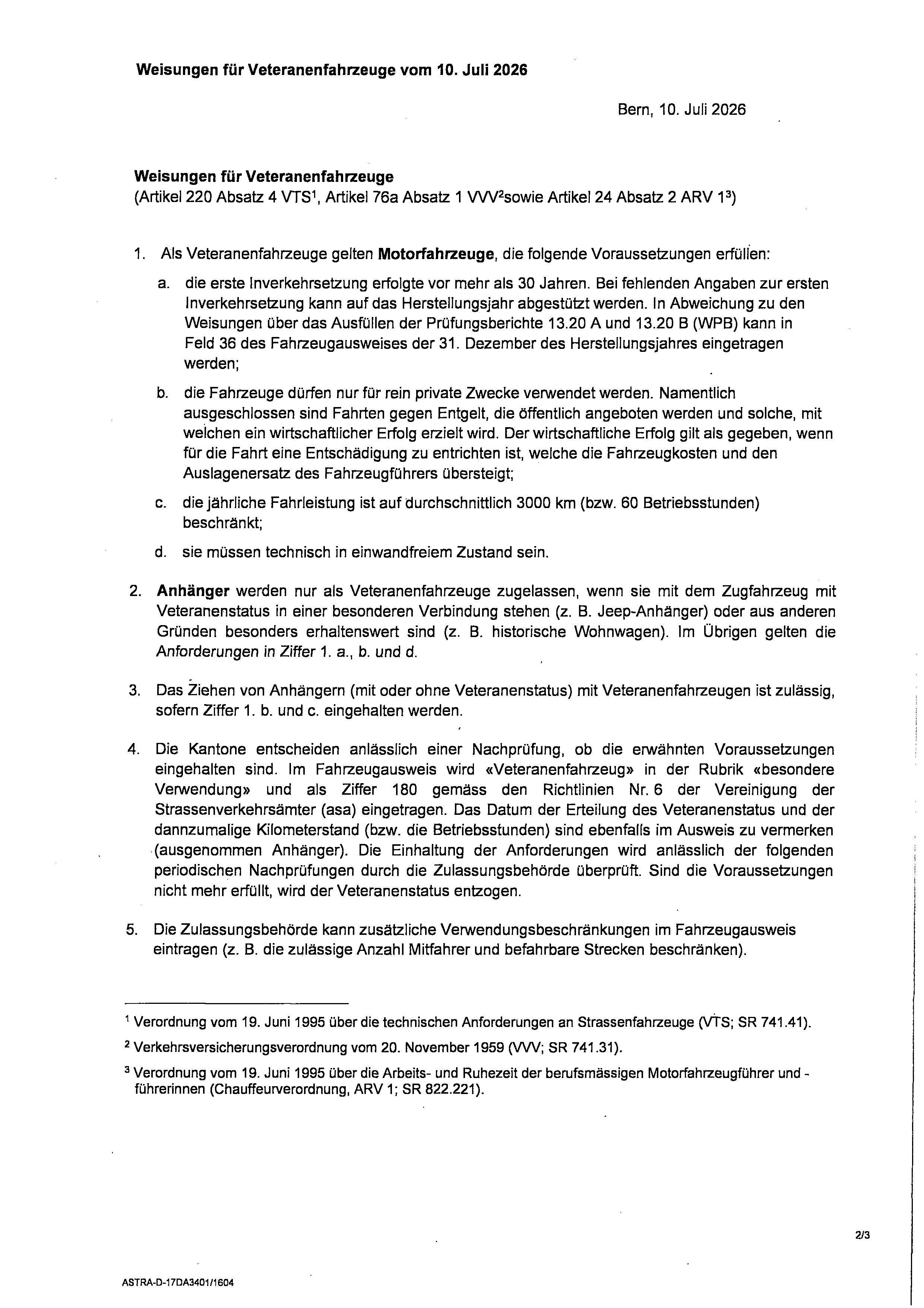 Weisung für Veteranenfahrzeuge Seite 1